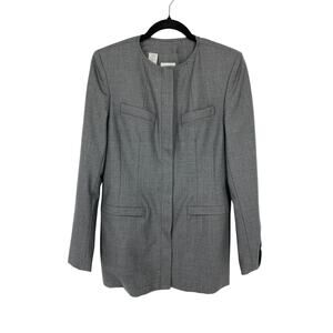 Vintage 90s DKNY Collarless Blazer Jacket Womens Size 4 Gray Hidden Placket Wool